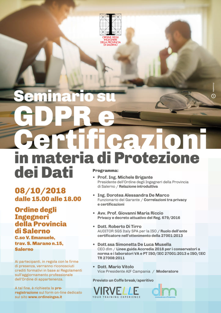 Seminario “GDPR e Certificazioni in materia di Protezione dei dati” 
